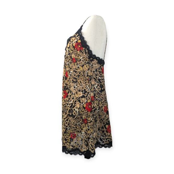 Vintage 80's Scrollwork Print Satin Slip Dress Negligee - Picture 2 of 4